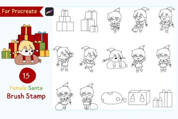 Download Procreate Brush Stamp Female Santa - Santa Collection