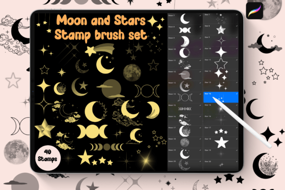 Download Moon and Stars Procreate Brush Stamps - Star Collection