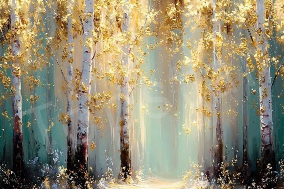 Download Birch Trees with Gold Leaves Forest Art - Leaves Collection